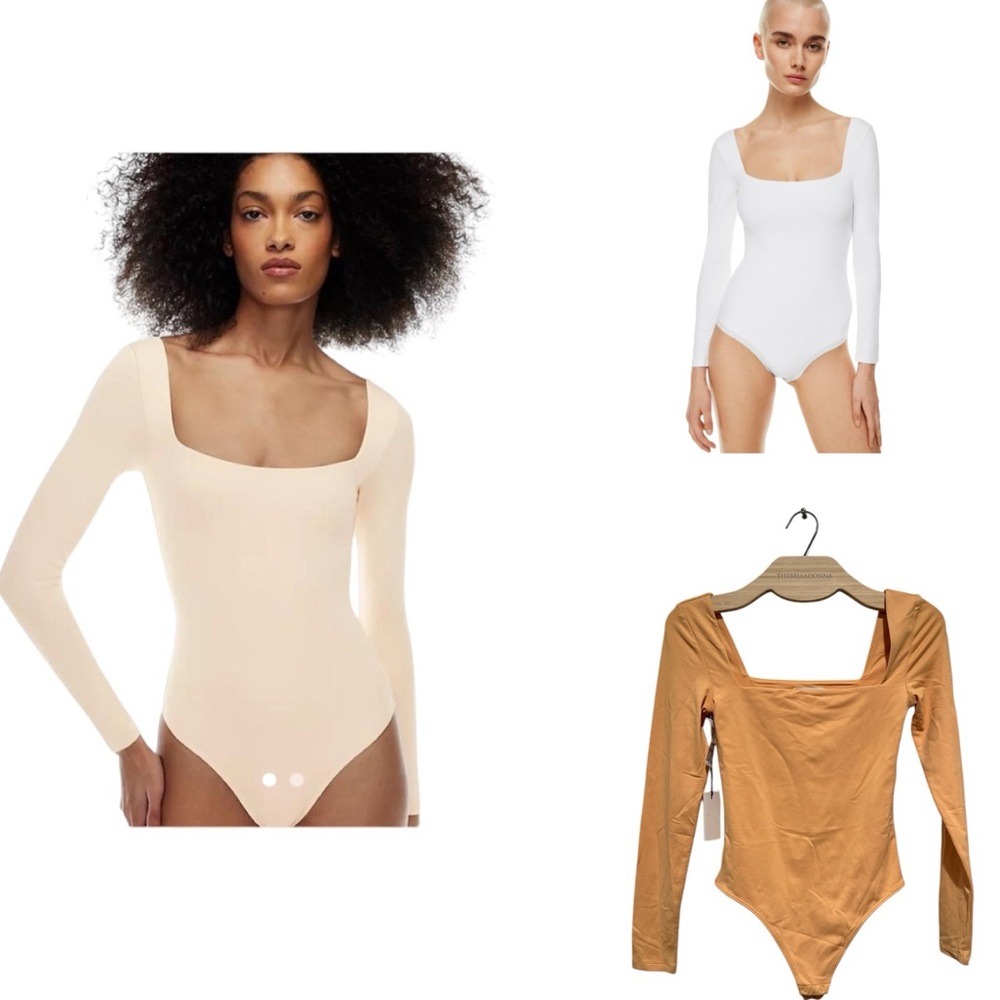 BABATON ARITZIA CONTOUR SQUARENECK LONG SLEEVE APRICOT ICE BODYSUIT TOP S